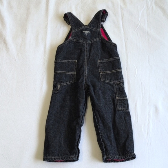 oshkosh b'gosh vestbak fleece lined dark wash denim overalls 24 months baby boy - Picture 8 of 11